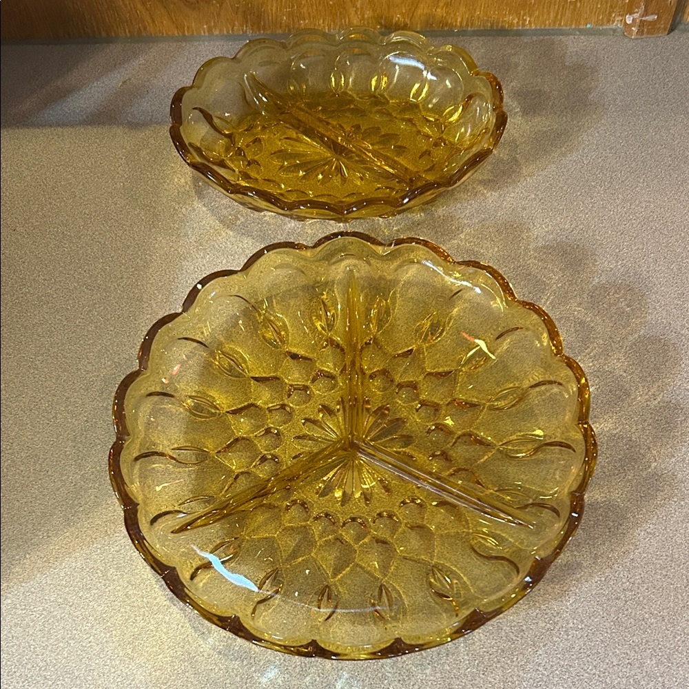Vintage Amber Glass Divided Plates